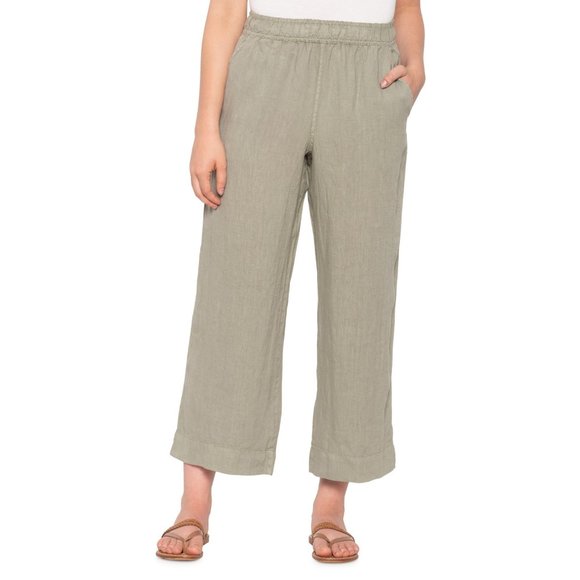 Tahari 0 Linen Wide Leg Cropped Pants 